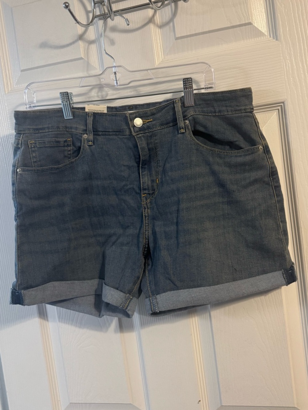 Signature by Levi Strauss Dark Blue Rolled Hem Denim Shorts